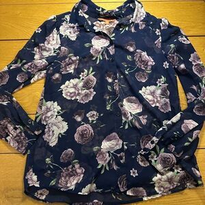 ModCloth sheer navy floral blouse small